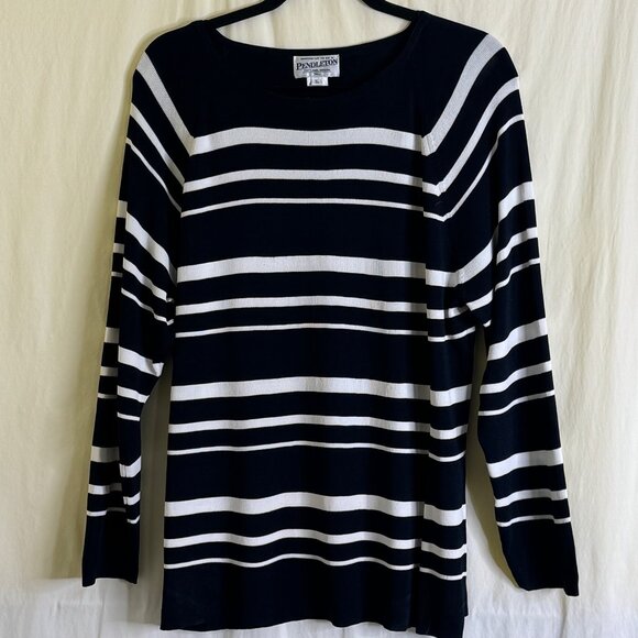 NWOT Women's Pendleton Tall Woman’s Size XL Long Sleeve Top Black & White Stripe - Picture 1 of 6